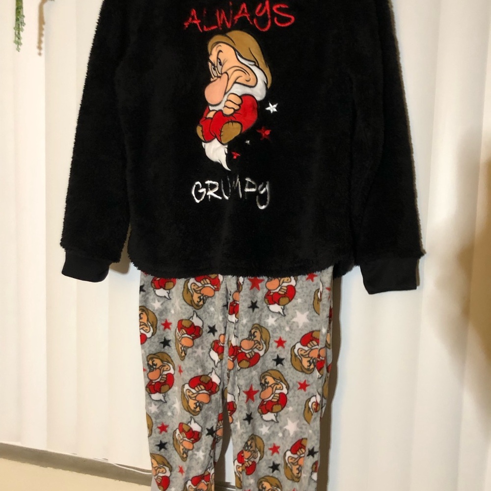 Disney Black and Gray Pajama Set with Cartoon Graphic